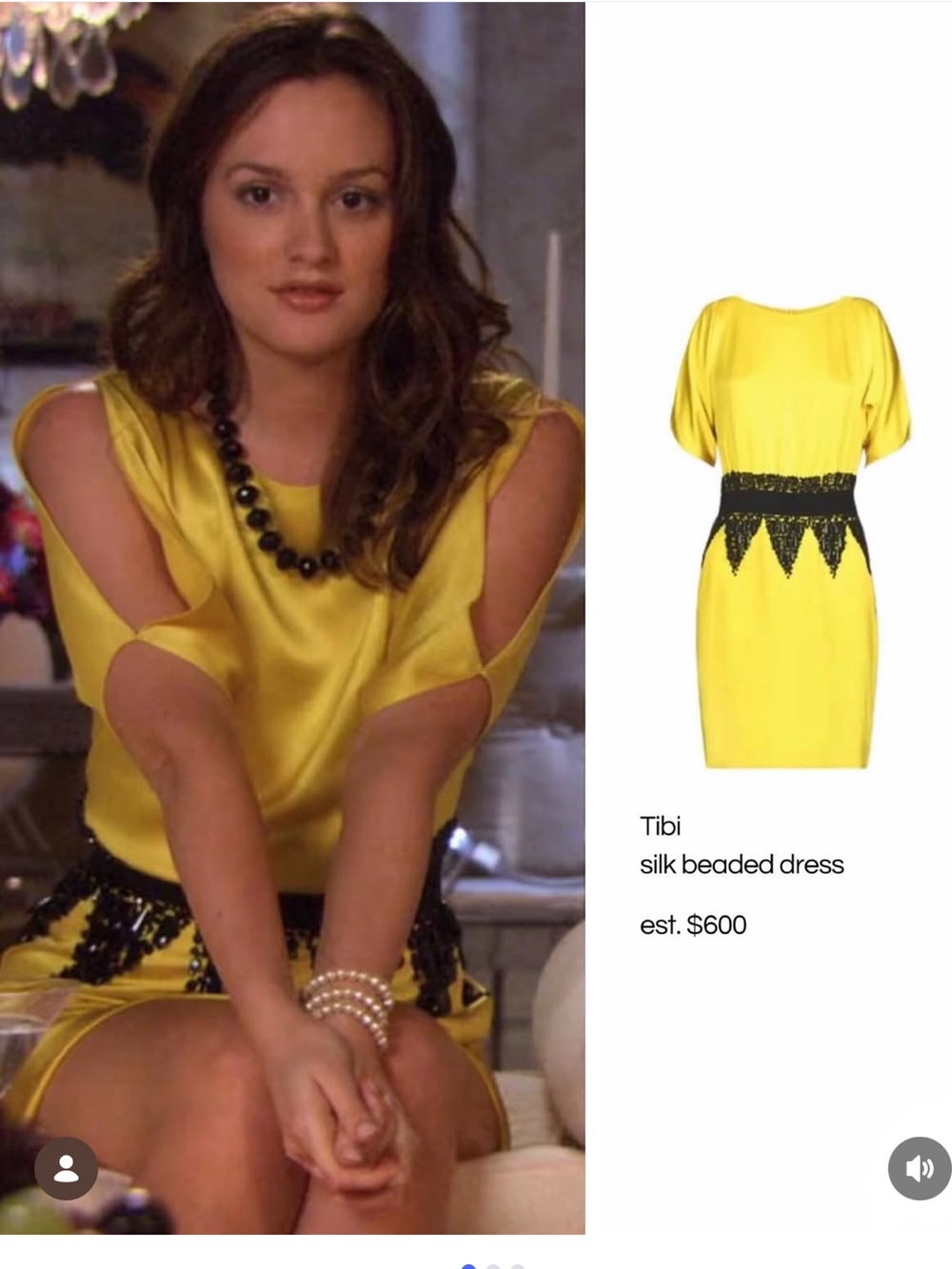 Tibi Blair Waldorf Yellow Silk Beaded Cold Shoulder Dress Gossip Girl 4 Rare ASO